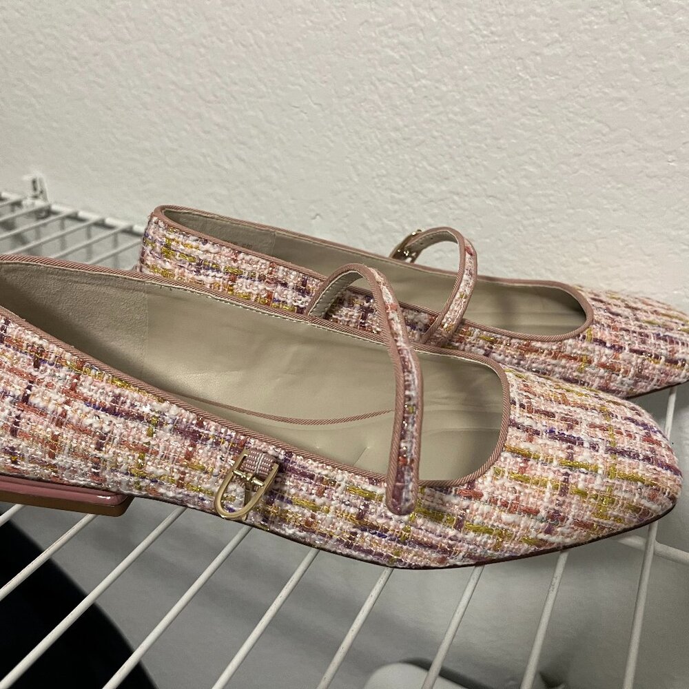 FRANCO SARTO ~ Tinsley Square Toe Mary Jane Flats in Pink Tweed Fabric / Size 7M